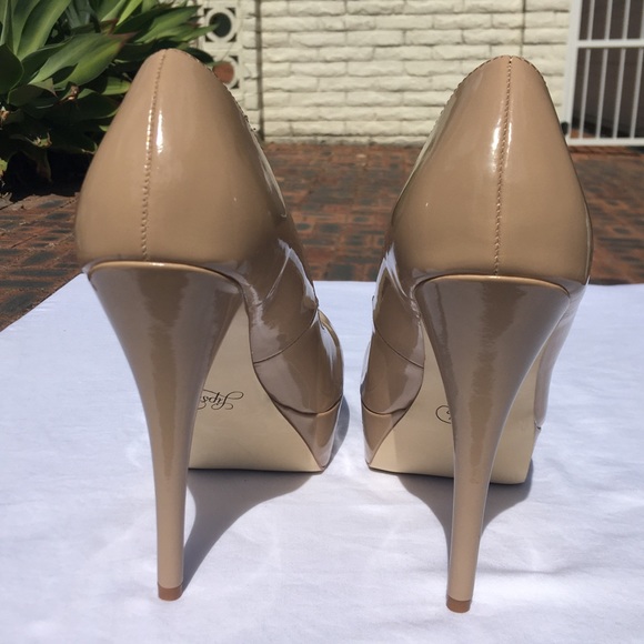 Lipstik Patent Tan Blush Platform Pump Heels Size 10 - Picture 6 of 11